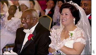 Archbishop Emmanuel Milingo and his bride at a group wedding conducted by the Rev Sun Myung Moon